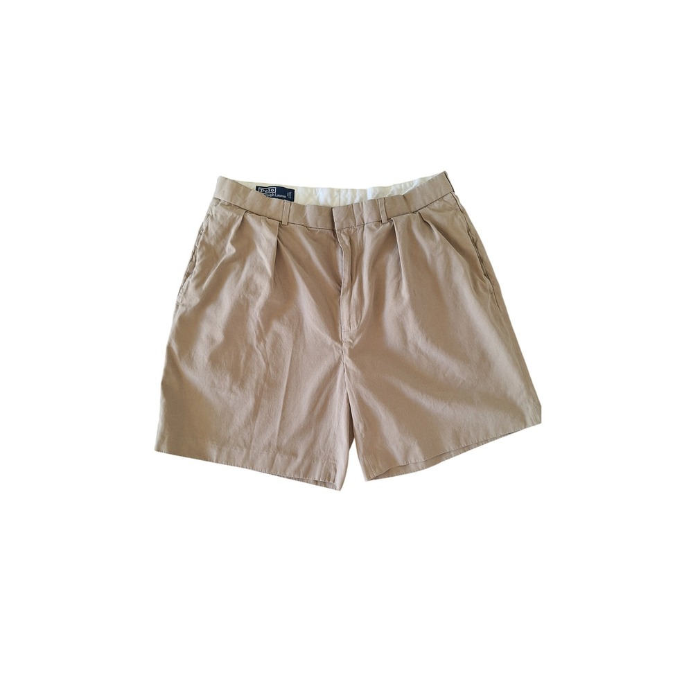 Polo Ralph Lauren Men 36 Tan Silk Cotton Blend Pleated Chino Shorts Khaki
